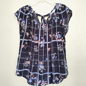 LC Lauren Conrad Blouse Plaid Floral ~ Size L
